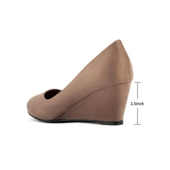 Greatonu Women's Wedge Pumps Closed Toe High Heel Slip on Office Dress Shoes 7.5 - Picture 3 of 7